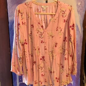 Cato Pink Pleated 3/4 Sleeve Blouse